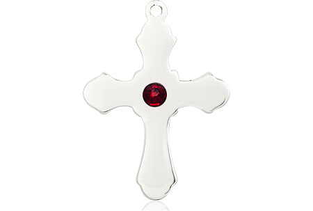 Sterling Silver Cross Medal with a 3mm Garnet Swarovski stone