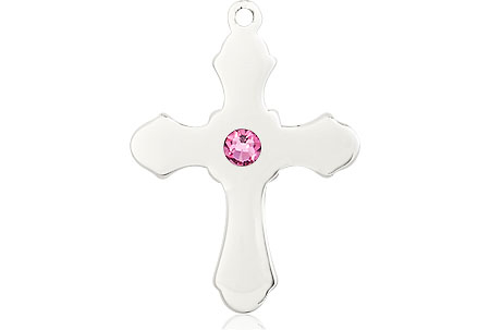 Sterling Silver Cross Medal with a 3mm Rose Swarovski stone