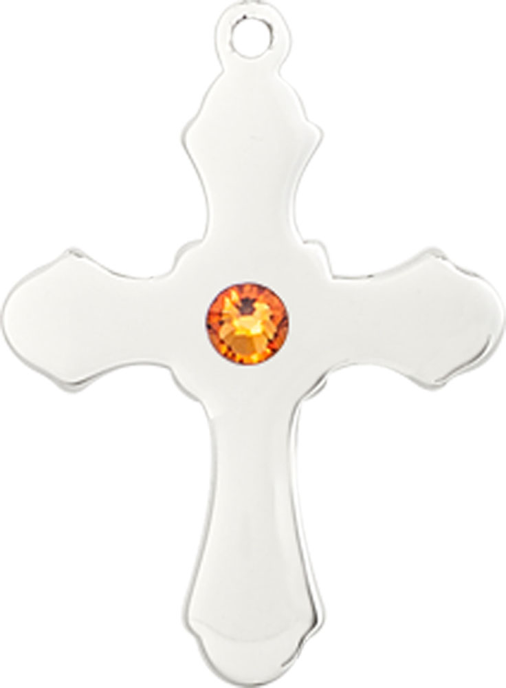 Sterling Silver Cross Medal with a 3mm Topaz Swarovski stone