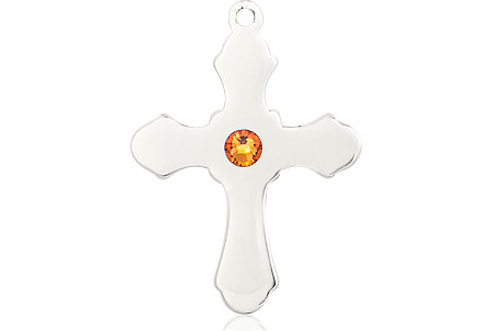 Sterling Silver Cross Medal with a 3mm Topaz Swarovski stone