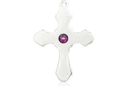 Sterling Silver Cross Medal with a 3mm Amethyst Swarovski stone