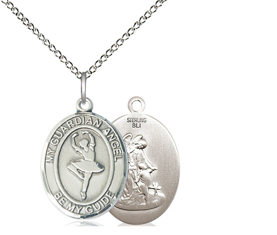 Sterling Silver Guardian Angel Dance Pendant on a 18 inch Sterling Silver Light Curb chain