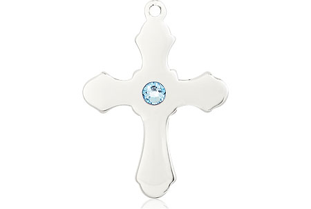 Sterling Silver Cross Medal with a 3mm Aqua Swarovski stone