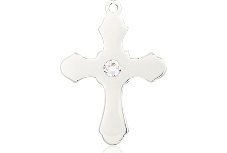 Sterling Silver Cross Medal with a 3mm Crystal Swarovski stone