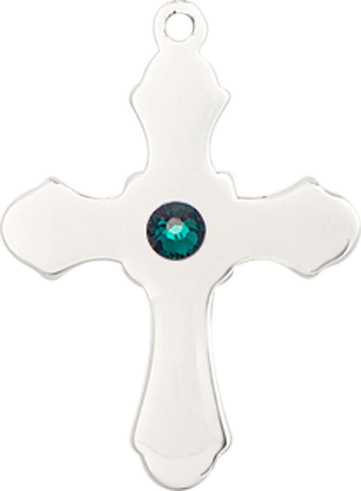 Sterling Silver Cross Medal with a 3mm Emerald Swarovski stone