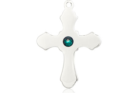 Sterling Silver Cross Medal with a 3mm Emerald Swarovski stone