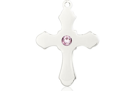 Sterling Silver Cross Medal with a 3mm Light Amethyst Swarovski stone