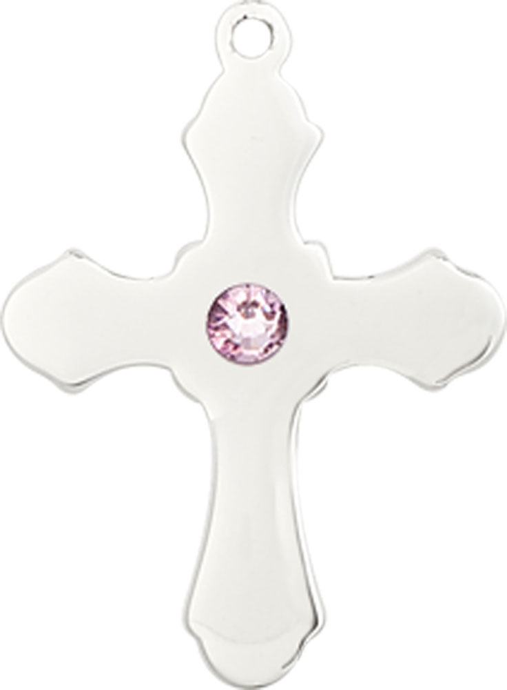 Sterling Silver Cross Medal with a 3mm Light Amethyst Swarovski stone