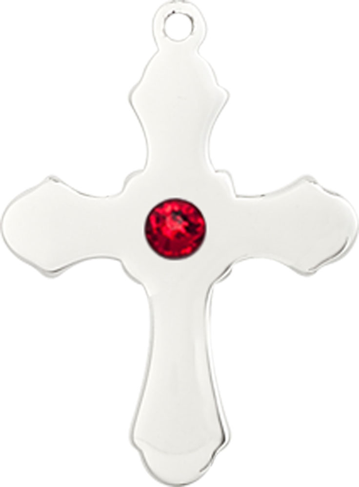 Sterling Silver Cross Medal with a 3mm Ruby Swarovski stone