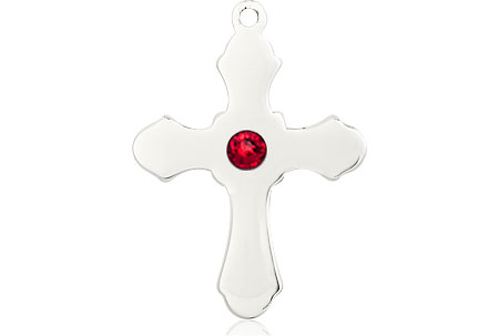 Sterling Silver Cross Medal with a 3mm Ruby Swarovski stone