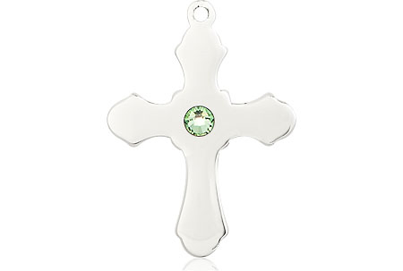 Sterling Silver Cross Medal with a 3mm Peridot Swarovski stone