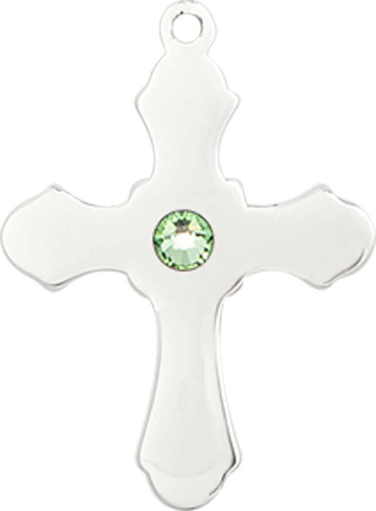 Sterling Silver Cross Medal with a 3mm Peridot Swarovski stone