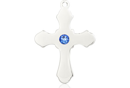 Sterling Silver Cross Medal with a 3mm Sapphire Swarovski stone