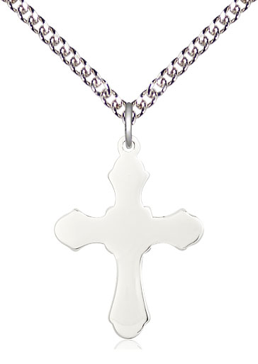 Sterling Silver Cross Pendant on a 24 inch Sterling Silver Heavy Curb chain