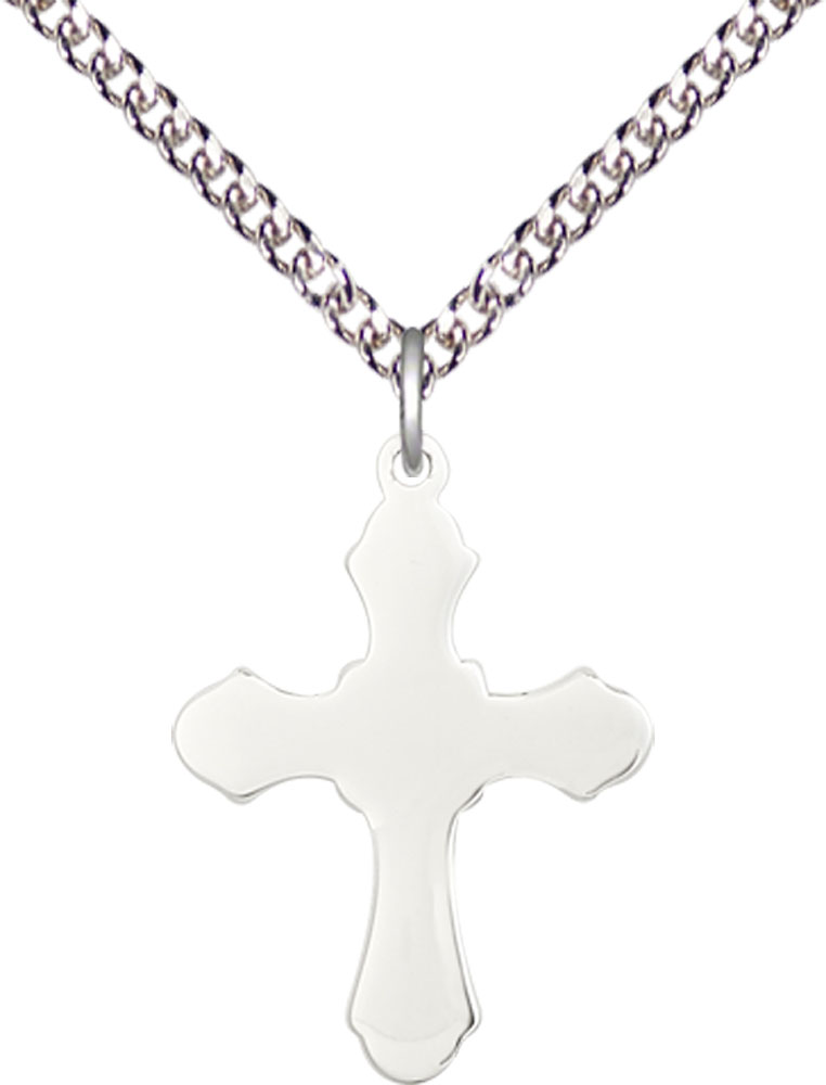 Sterling Silver Cross Pendant on a 24 inch Sterling Silver Heavy Curb chain