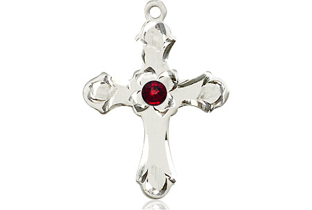 Sterling Silver Cross Medal with a 3mm Garnet Swarovski stone