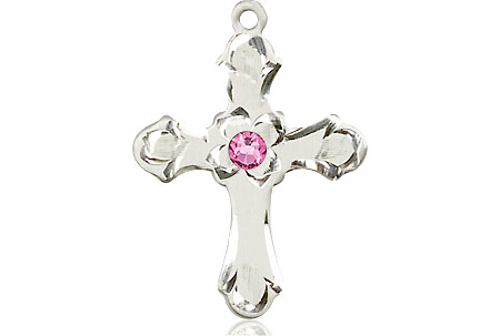 Sterling Silver Cross Medal with a 3mm Rose Swarovski stone