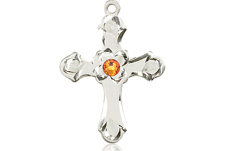 Sterling Silver Cross Medal with a 3mm Topaz Swarovski stone