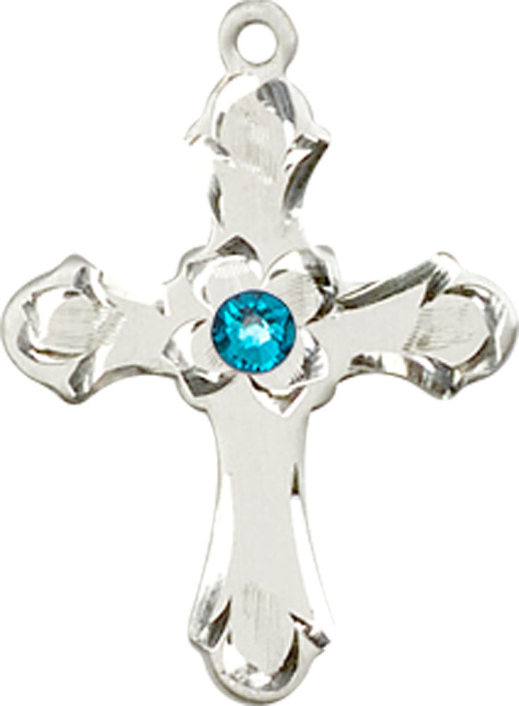 Sterling Silver Cross Medal with a 3mm Zircon Swarovski stone