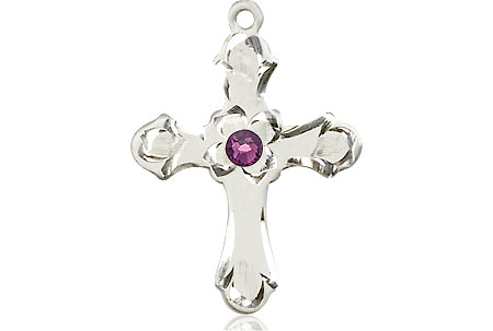 Sterling Silver Cross Medal with a 3mm Amethyst Swarovski stone