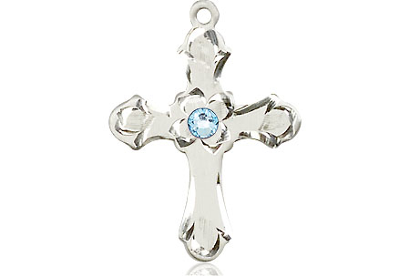 Sterling Silver Cross Medal with a 3mm Aqua Swarovski stone