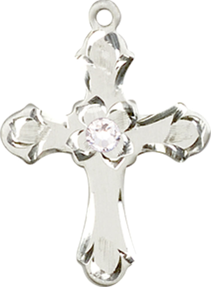 Sterling Silver Cross Medal with a 3mm Crystal Swarovski stone