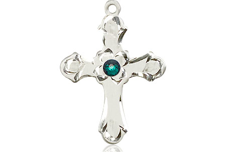 Sterling Silver Cross Medal with a 3mm Emerald Swarovski stone