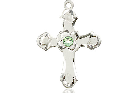 Sterling Silver Cross Medal with a 3mm Peridot Swarovski stone