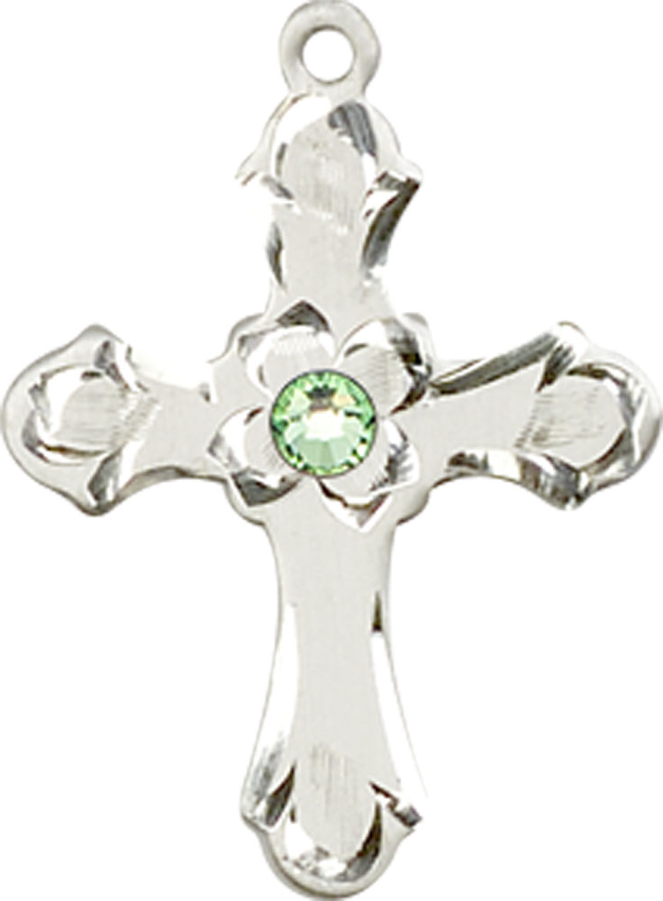 Sterling Silver Cross Medal with a 3mm Peridot Swarovski stone