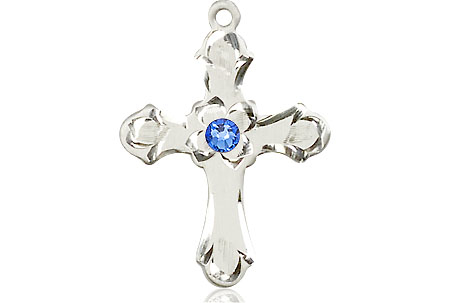 Sterling Silver Cross Medal with a 3mm Sapphire Swarovski stone