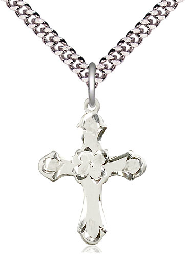 Sterling Silver Cross Pendant on a 24 inch Light Rhodium Heavy Curb chain