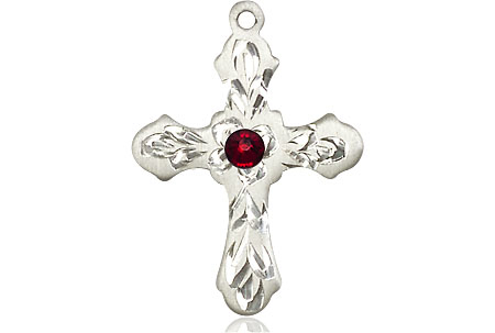 Sterling Silver Cross Medal with a 3mm Garnet Swarovski stone