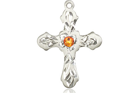 Sterling Silver Cross Medal with a 3mm Topaz Swarovski stone