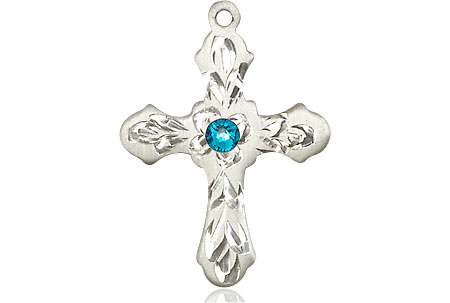 Sterling Silver Cross Medal with a 3mm Zircon Swarovski stone