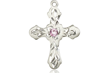 Sterling Silver Cross Medal with a 3mm Light Amethyst Swarovski stone