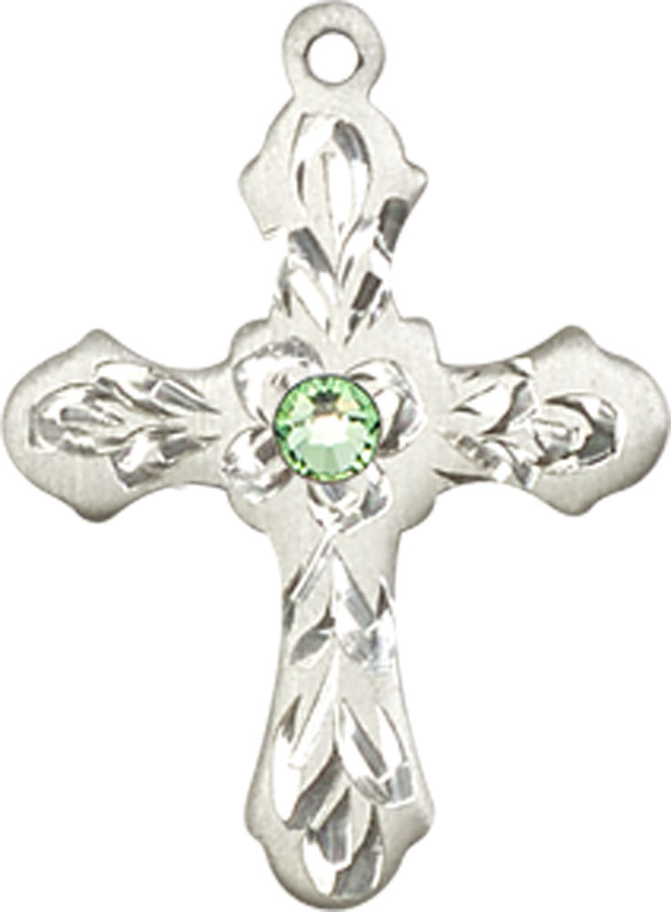 Sterling Silver Cross Medal with a 3mm Peridot Swarovski stone