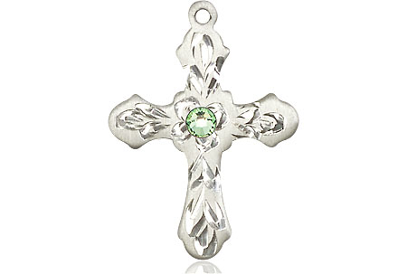 Sterling Silver Cross Medal with a 3mm Peridot Swarovski stone