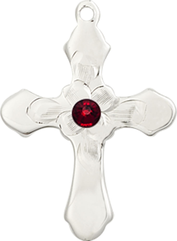 Sterling Silver Cross Medal with a 3mm Garnet Swarovski stone