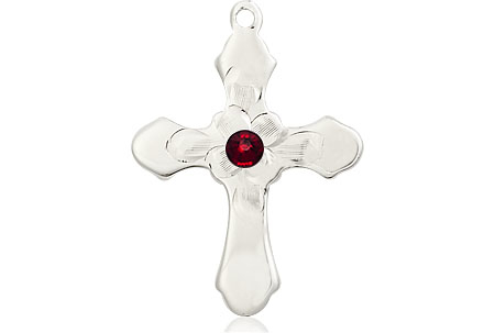 Sterling Silver Cross Medal with a 3mm Garnet Swarovski stone