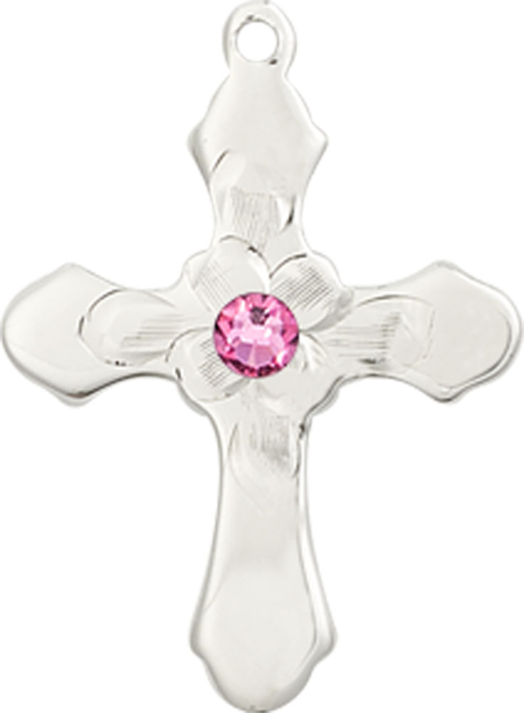 Sterling Silver Cross Medal with a 3mm Rose Swarovski stone