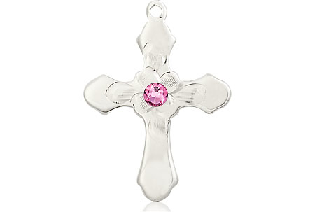 Sterling Silver Cross Medal with a 3mm Rose Swarovski stone