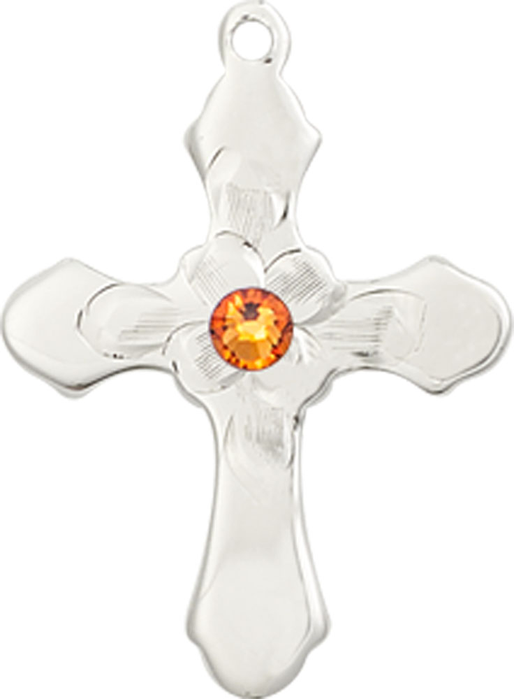 Sterling Silver Cross Medal with a 3mm Topaz Swarovski stone