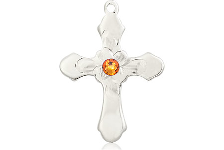 Sterling Silver Cross Medal with a 3mm Topaz Swarovski stone