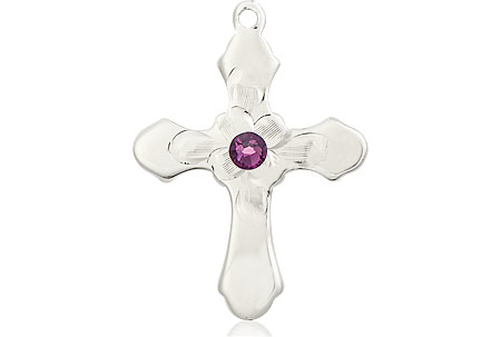 Sterling Silver Cross Medal with a 3mm Amethyst Swarovski stone