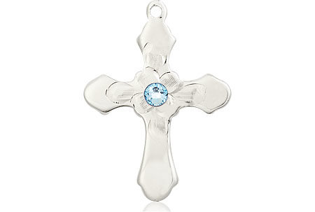 Sterling Silver Cross Medal with a 3mm Aqua Swarovski stone