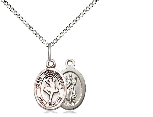 Sterling Silver Saint Christopher Dance Pendant on a 18 inch Sterling Silver Light Curb chain