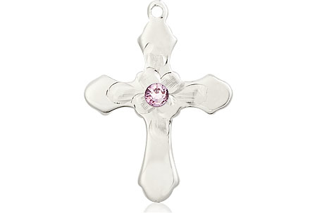 Sterling Silver Cross Medal with a 3mm Light Amethyst Swarovski stone