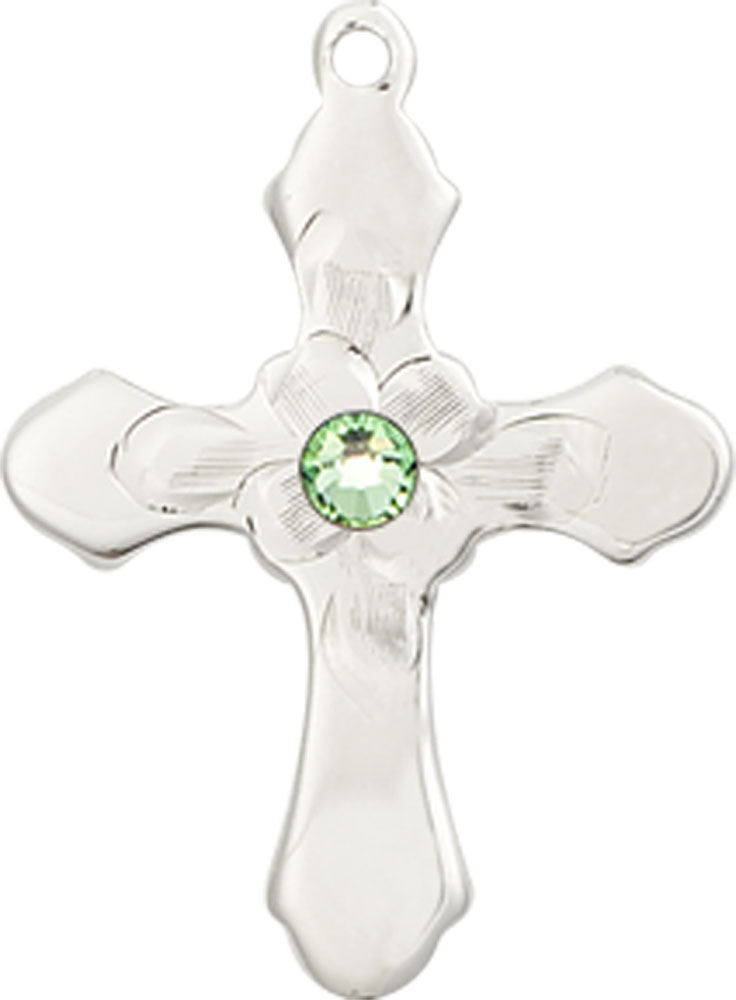 Sterling Silver Cross Medal with a 3mm Peridot Swarovski stone