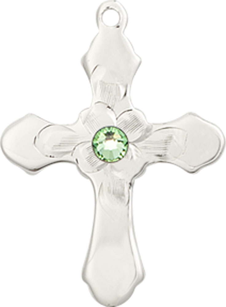 Sterling Silver Cross Medal with a 3mm Peridot Swarovski stone