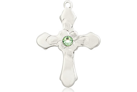 Sterling Silver Cross Medal with a 3mm Peridot Swarovski stone